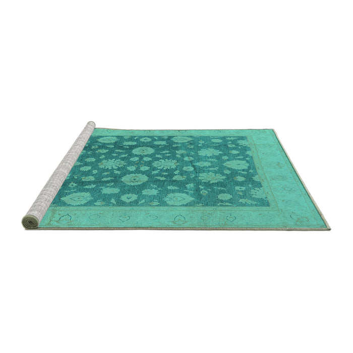 Sideview of Machine Washable Oriental Turquoise Traditional Area Rugs, wshurb753turq