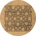 Round Machine Washable Oriental Brown Traditional Rug, wshurb753brn