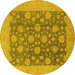 Round Machine Washable Oriental Yellow Traditional Rug, wshurb753yw