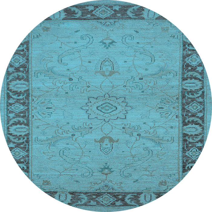 Round Oriental Light Blue Traditional Rug, urb754lblu
