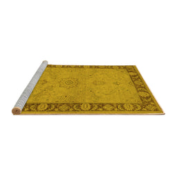 Sideview of Machine Washable Oriental Yellow Traditional Rug, wshurb754yw