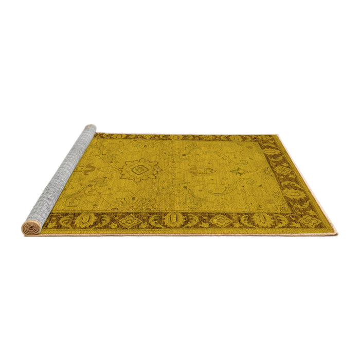 Sideview of Machine Washable Oriental Yellow Traditional Rug, wshurb754yw