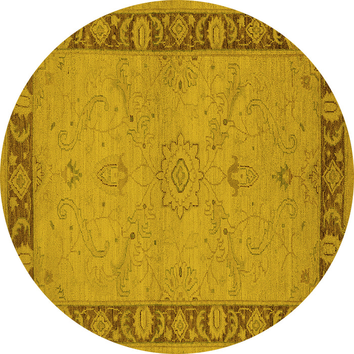 Round Machine Washable Oriental Yellow Traditional Rug, wshurb754yw