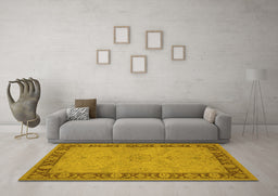 Machine Washable Oriental Yellow Traditional Rug in a Living Room, wshurb754yw