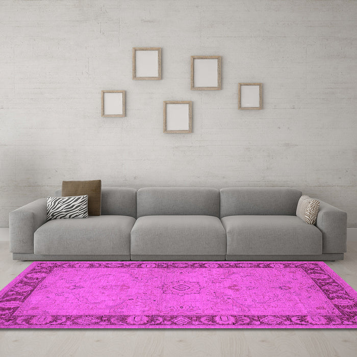Machine Washable Oriental Pink Traditional Rug in a Living Room, wshurb754pnk