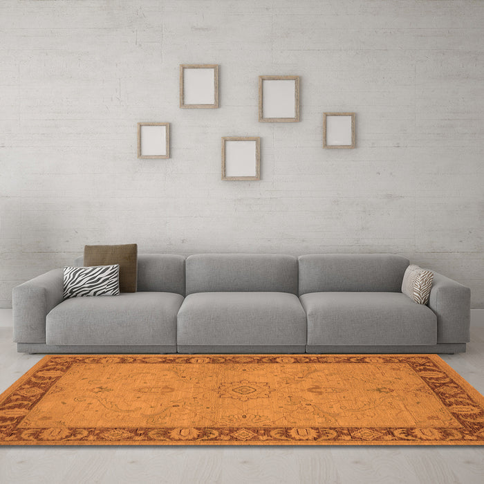 Machine Washable Oriental Orange Traditional Area Rugs in a Living Room, wshurb754org