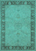 Machine Washable Oriental Turquoise Traditional Area Rugs, wshurb754turq