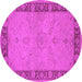 Round Machine Washable Oriental Pink Traditional Rug, wshurb754pnk