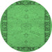 Round Machine Washable Oriental Emerald Green Traditional Area Rugs, wshurb754emgrn
