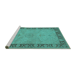 Sideview of Machine Washable Oriental Turquoise Traditional Area Rugs, wshurb754turq