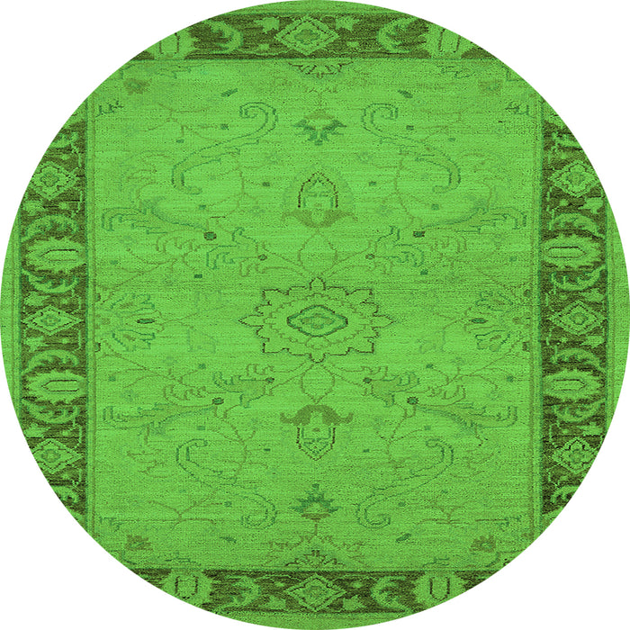 Round Machine Washable Oriental Green Traditional Area Rugs, wshurb754grn
