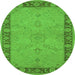 Round Machine Washable Oriental Green Traditional Area Rugs, wshurb754grn