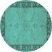 Round Oriental Turquoise Traditional Rug, urb754turq