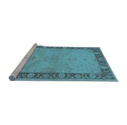 Sideview of Machine Washable Oriental Light Blue Traditional Rug, wshurb754lblu