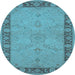 Round Machine Washable Oriental Light Blue Traditional Rug, wshurb754lblu