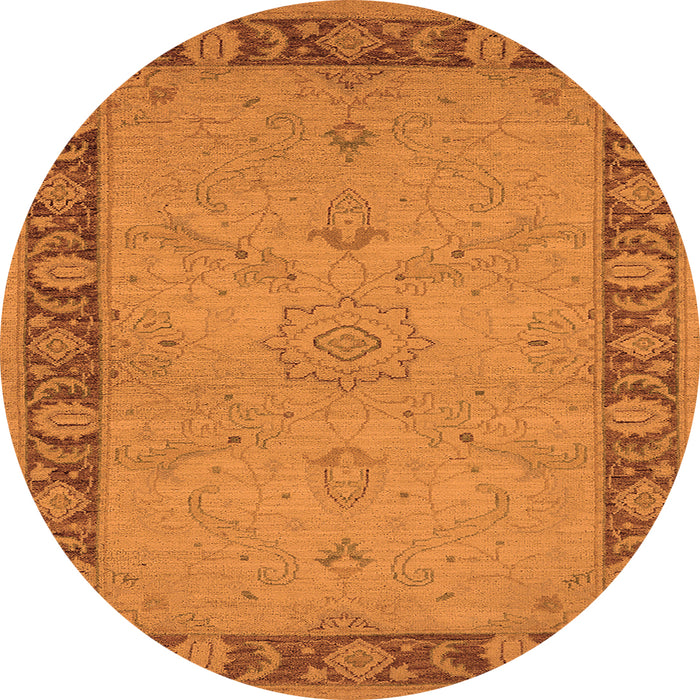 Round Machine Washable Oriental Orange Traditional Area Rugs, wshurb754org