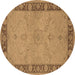 Round Oriental Brown Traditional Rug, urb754brn