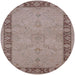 Round Mid-Century Modern Dark Almond Brown Oriental Rug, urb754