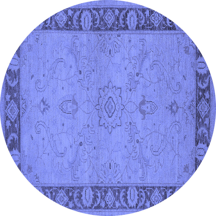 Round Machine Washable Oriental Blue Traditional Rug, wshurb754blu