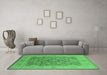 Machine Washable Oriental Emerald Green Traditional Area Rugs in a Living Room,, wshurb755emgrn