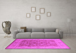 Machine Washable Oriental Pink Traditional Rug in a Living Room, wshurb755pnk