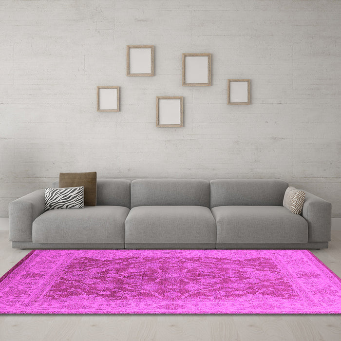 Machine Washable Oriental Pink Traditional Rug in a Living Room, wshurb755pnk
