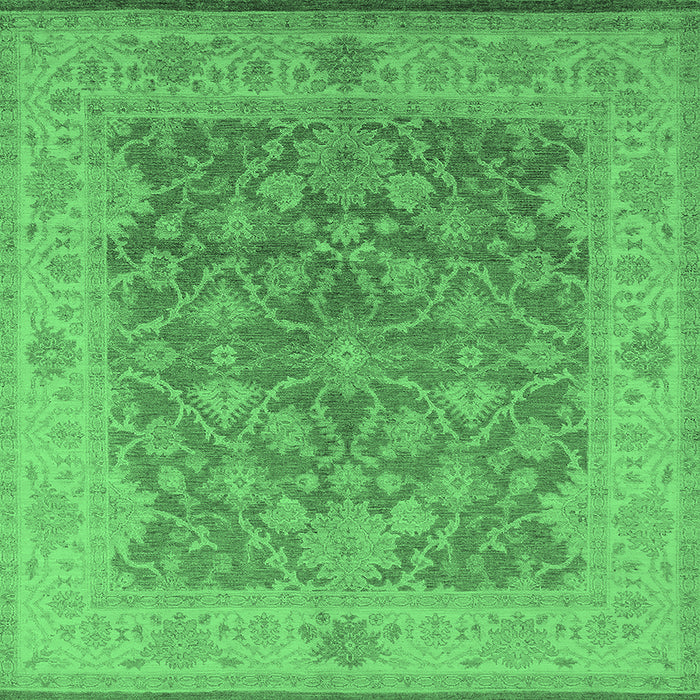 Square Machine Washable Oriental Emerald Green Traditional Area Rugs, wshurb755emgrn