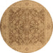 Round Oriental Brown Traditional Rug, urb755brn