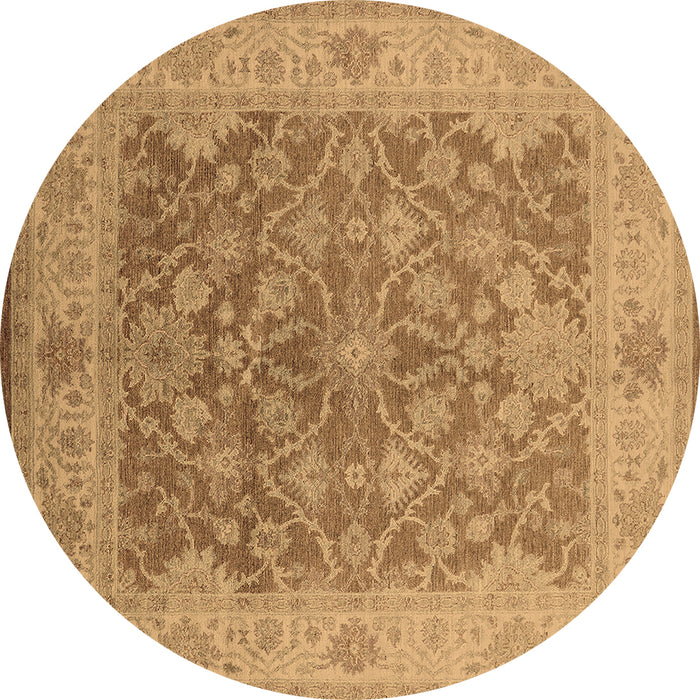 Round Machine Washable Oriental Brown Traditional Rug, wshurb755brn