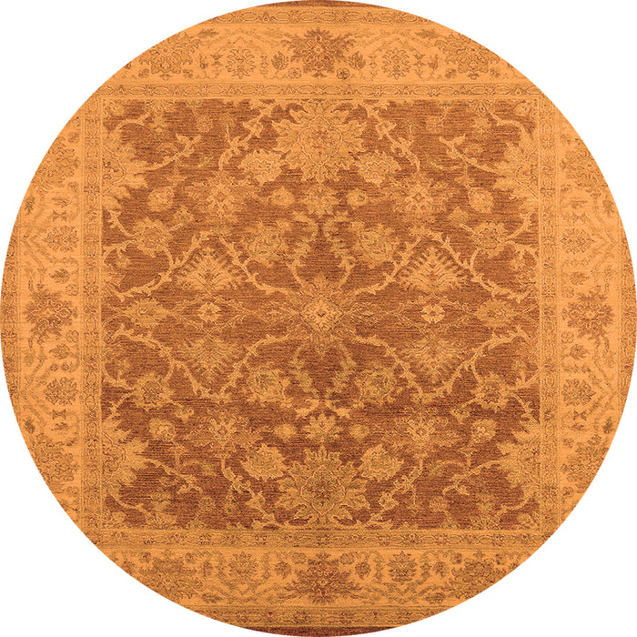 Round Machine Washable Oriental Orange Traditional Area Rugs, wshurb755org