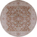 Round Mid-Century Modern Silver Pink Oriental Rug, urb755