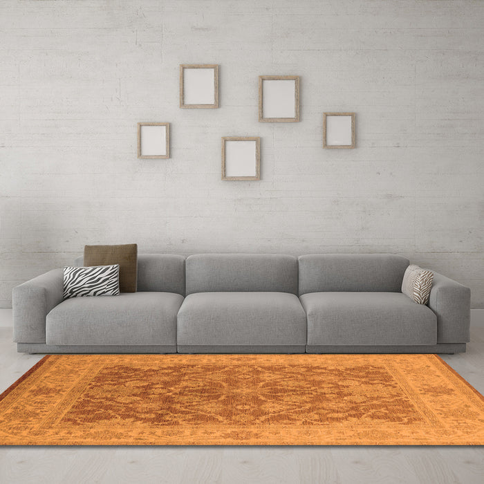 Machine Washable Oriental Orange Traditional Area Rugs in a Living Room, wshurb755org