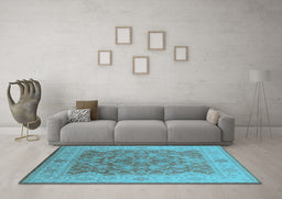 Machine Washable Oriental Light Blue Traditional Rug in a Living Room, wshurb755lblu