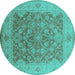 Round Oriental Turquoise Traditional Rug, urb755turq