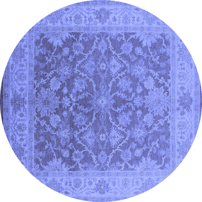 Round Machine Washable Oriental Blue Traditional Rug, wshurb755blu