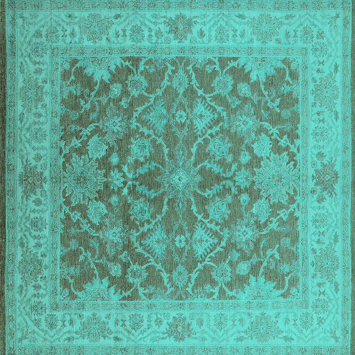 Square Machine Washable Oriental Turquoise Traditional Area Rugs, wshurb755turq
