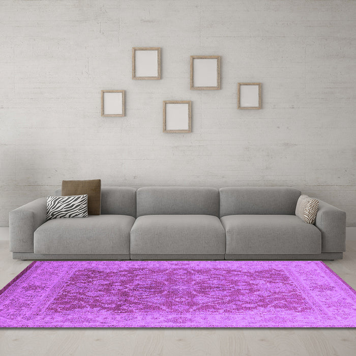 Machine Washable Oriental Purple Traditional Area Rugs in a Living Room, wshurb755pur