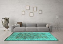 Machine Washable Oriental Turquoise Traditional Area Rugs in a Living Room,, wshurb755turq