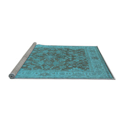 Sideview of Machine Washable Oriental Light Blue Traditional Rug, wshurb755lblu