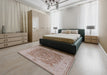 Mid-Century Modern Silver Pink Oriental Rug in a Bedroom, urb755