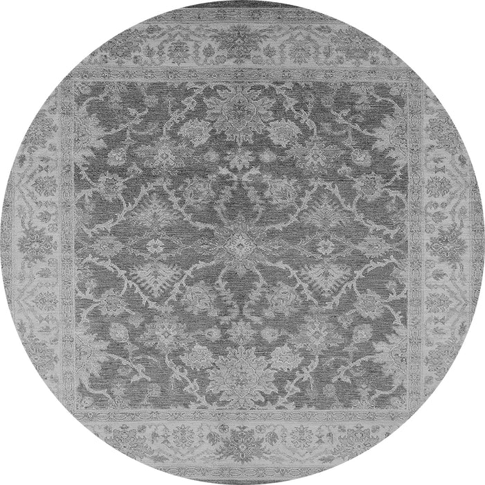 Round Machine Washable Oriental Gray Traditional Rug, wshurb755gry