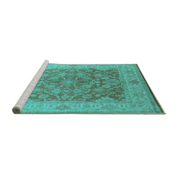 Sideview of Machine Washable Oriental Turquoise Traditional Area Rugs, wshurb755turq