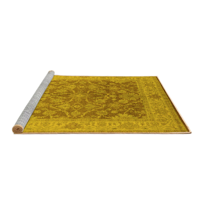 Sideview of Machine Washable Oriental Yellow Traditional Rug, wshurb755yw