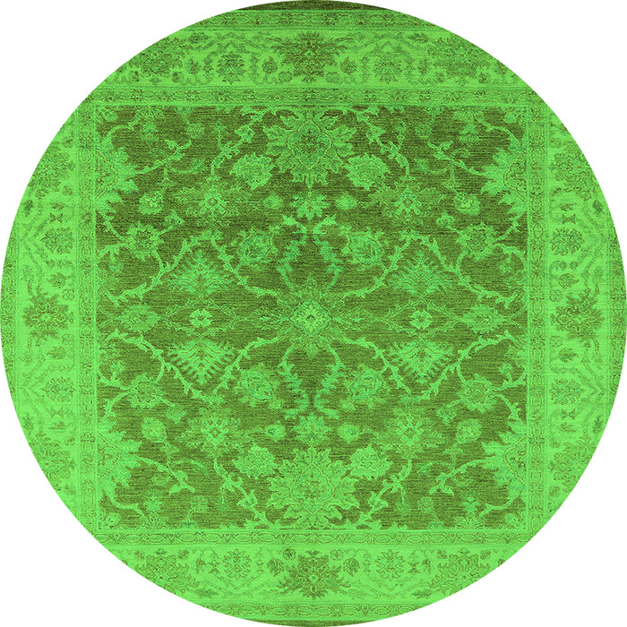 Round Machine Washable Oriental Green Traditional Area Rugs, wshurb755grn