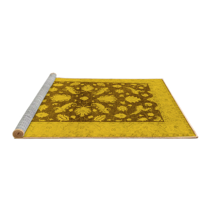 Sideview of Machine Washable Oriental Yellow Traditional Rug, wshurb756yw