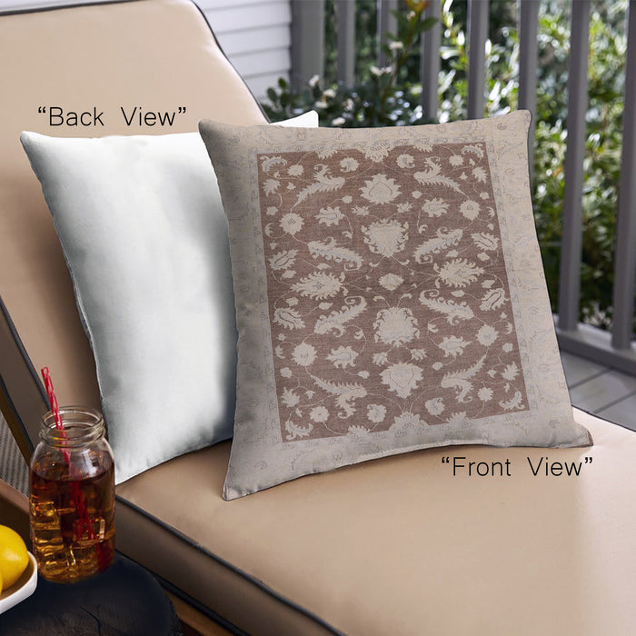 Front View of Mid-Century Modern Urban Square Sienna Brown Throw Pillow, 18 inch by 18 inch, pwurb756