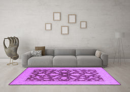 Machine Washable Oriental Purple Traditional Area Rugs in a Living Room, wshurb756pur