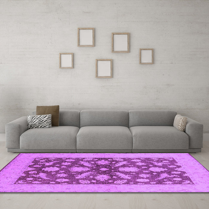 Machine Washable Oriental Purple Traditional Area Rugs in a Living Room, wshurb756pur