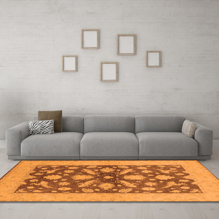 Machine Washable Oriental Orange Traditional Area Rugs in a Living Room, wshurb756org