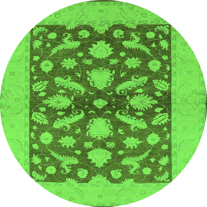Round Machine Washable Oriental Green Traditional Area Rugs, wshurb756grn
